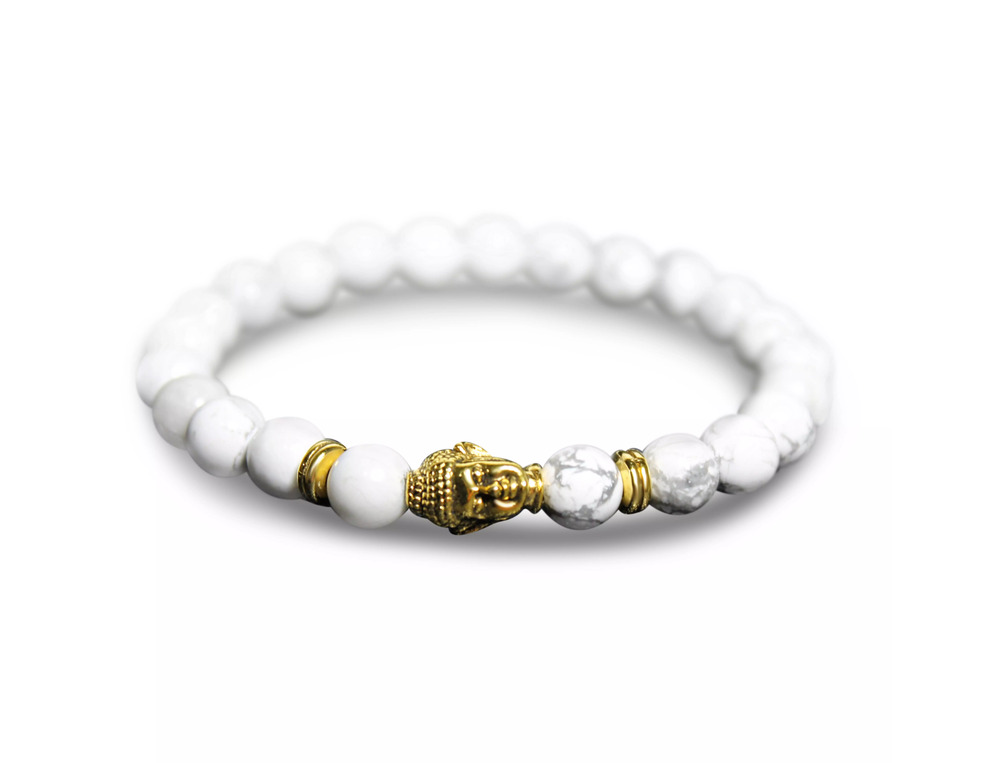 🔴 Bracelet - Gold Buddha White Carrara Marble